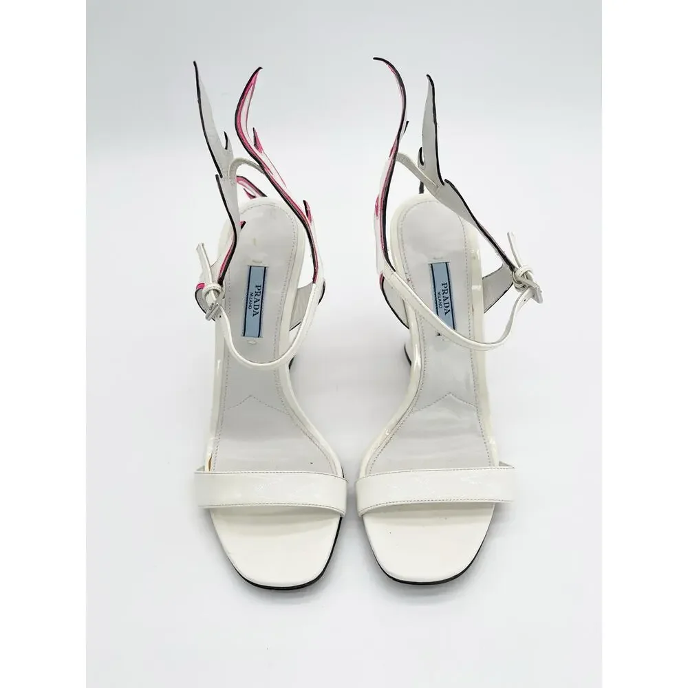 Prada Flame Wedge Sandals White Patent Neon Pink 2018 Reissue Hotrod Heels IT 38 - Picture 9 of 16